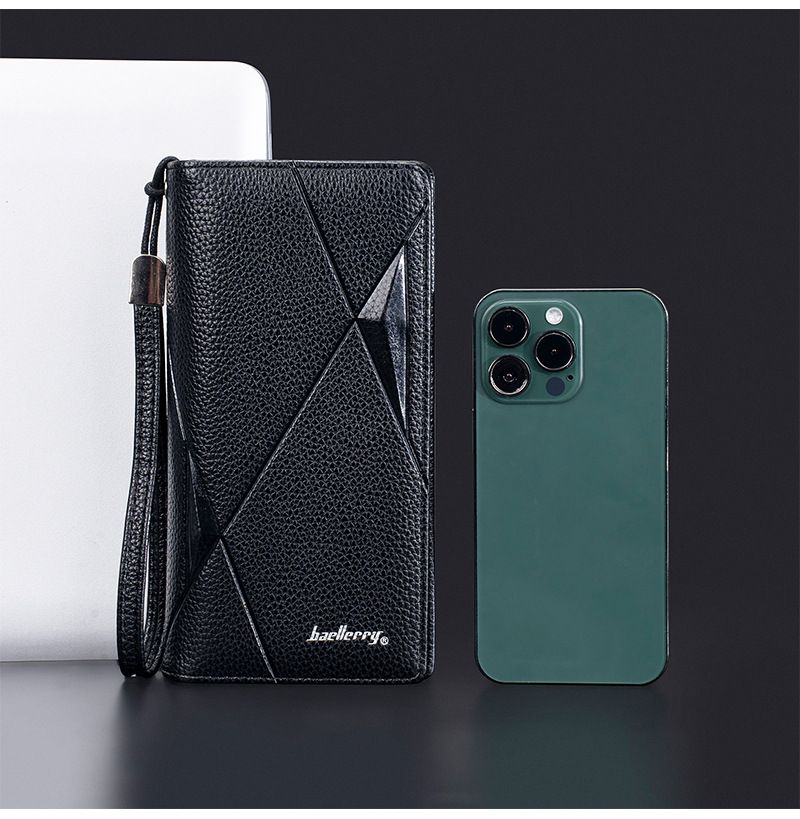 New Men's Wallet Long baellerry Business Casual Litchi Pattern Zipper Clutch Multi-Card Wallet_voghion.com