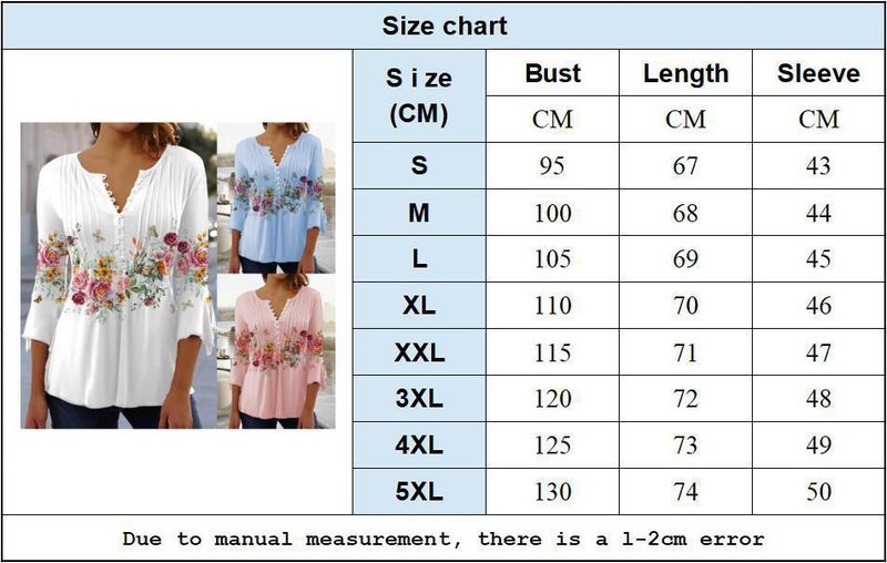 2025 Spring/Summer Fashion New Women's Flower Printed V-neck Short Sleeve Folded Button T-shirt Base Shirt_voghion.com