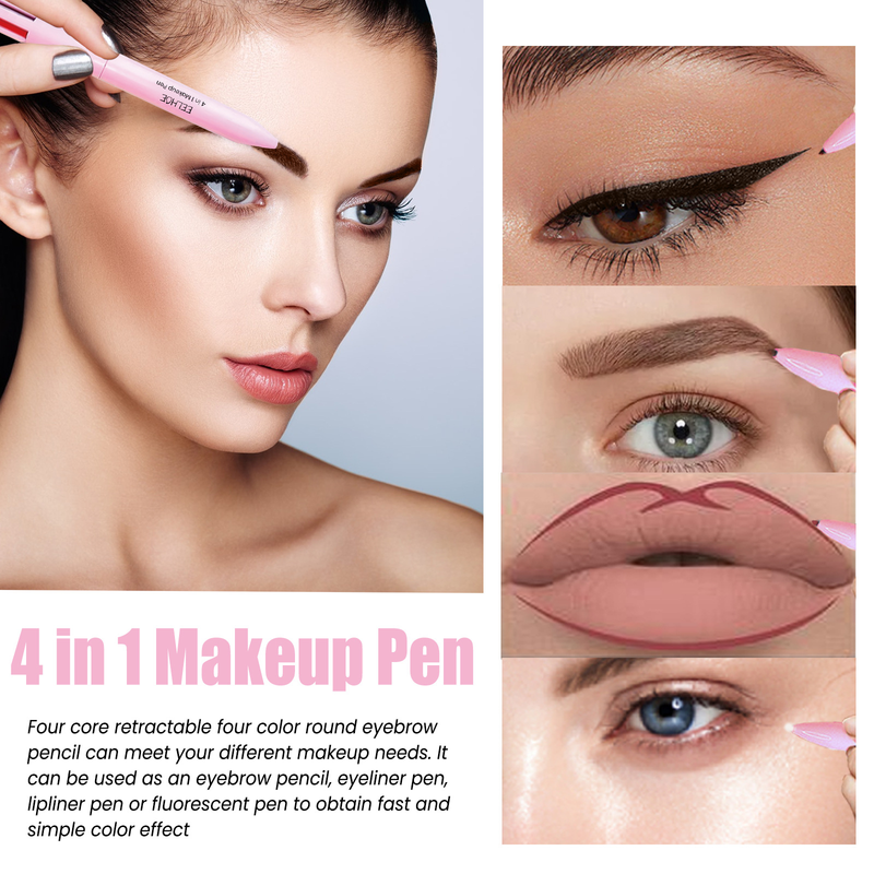4-in-1-Make-up-Stift, Eyeliner, Augenbrauenstift, Lipliner, Textmarker, 4-in-1-Multifunktions-tragbarer Make-up-Stift, Lipler_voghion.com