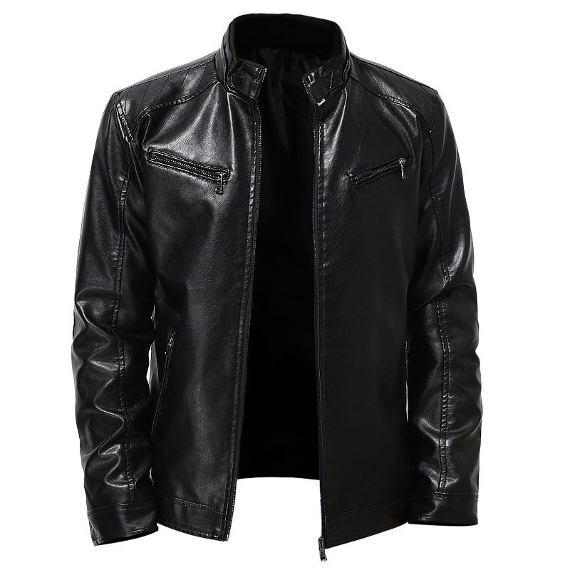 Giacca da uomo in pelle di grandi dimensioni con colletto alla coreana in pelle PU tasca con cerniera per uomo d'affari autunno/inverno_voghion.com