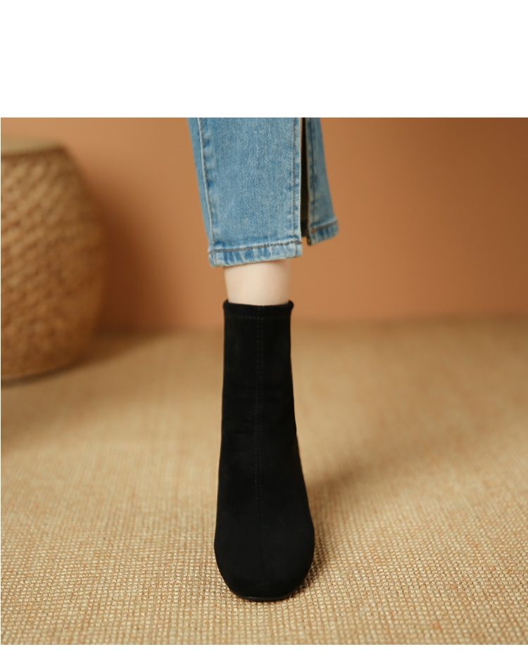 Chic Korean Style Booties Stewardess Super Popular Fancy 2023 New Arrival Chunky Heel Square Toe Fall And Winter French_voghion.com