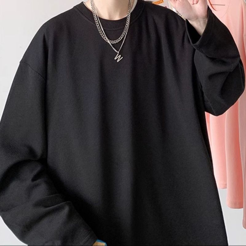 Maglietta a maniche lunghe da uomo 2025 autunno inverno in puro cotone, vestibilità ampia, strato interno spesso, maglietta di base_voghion.com