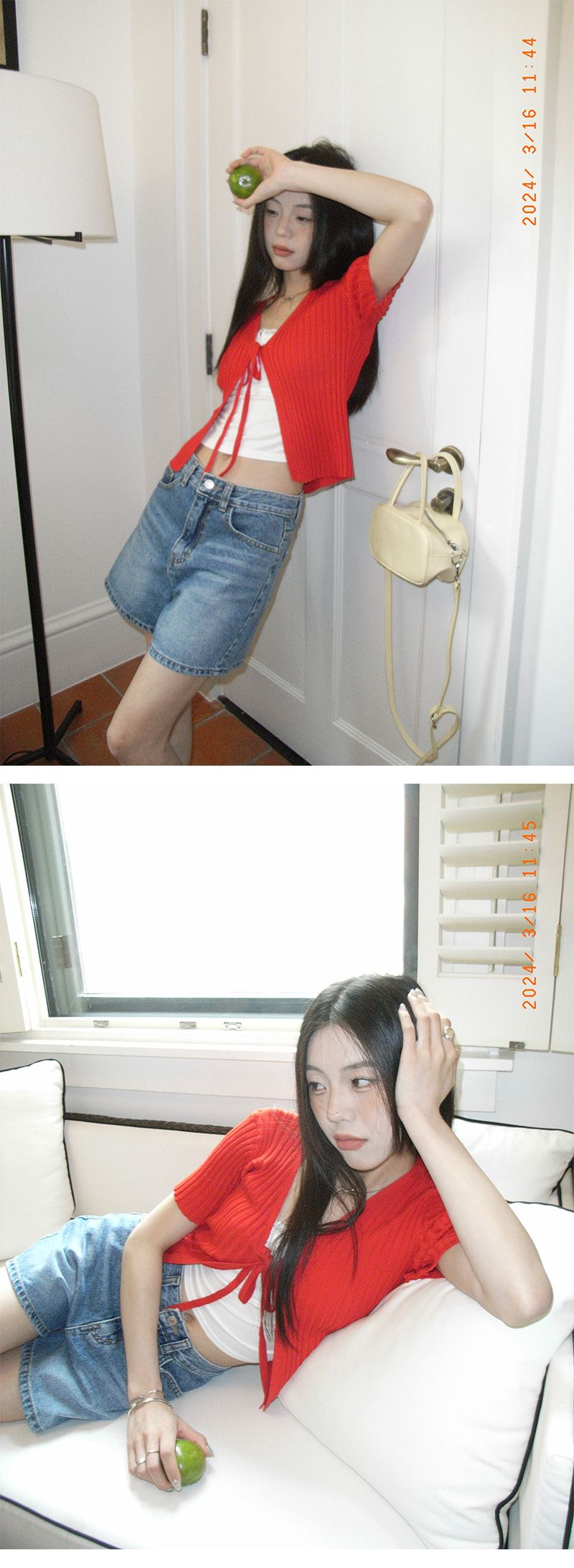 Yuyi New 2024 Summer INS Ribbed V-Neck Tie Knitted Sweater French Short Sleeve Cardigan Stretchy Top Women_voghion.com