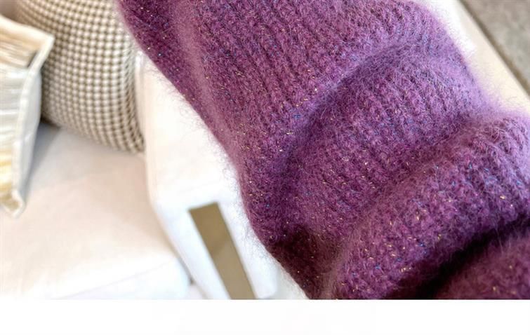 Pull oversize de luxe inspiré de la fourrure de raton laveur pour femme, mode hiver, violet, élégant, tricot, style bohème chic, coupe ample, confortable_voghion.com