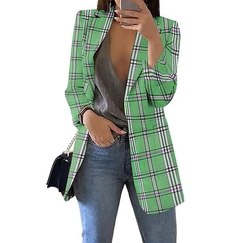 2025s 2025 New Fashionable Plaid Casual With Lapel, Slim Fit Cardigan, Suit Jacket For Women In Spring And Autumn_voghion.com