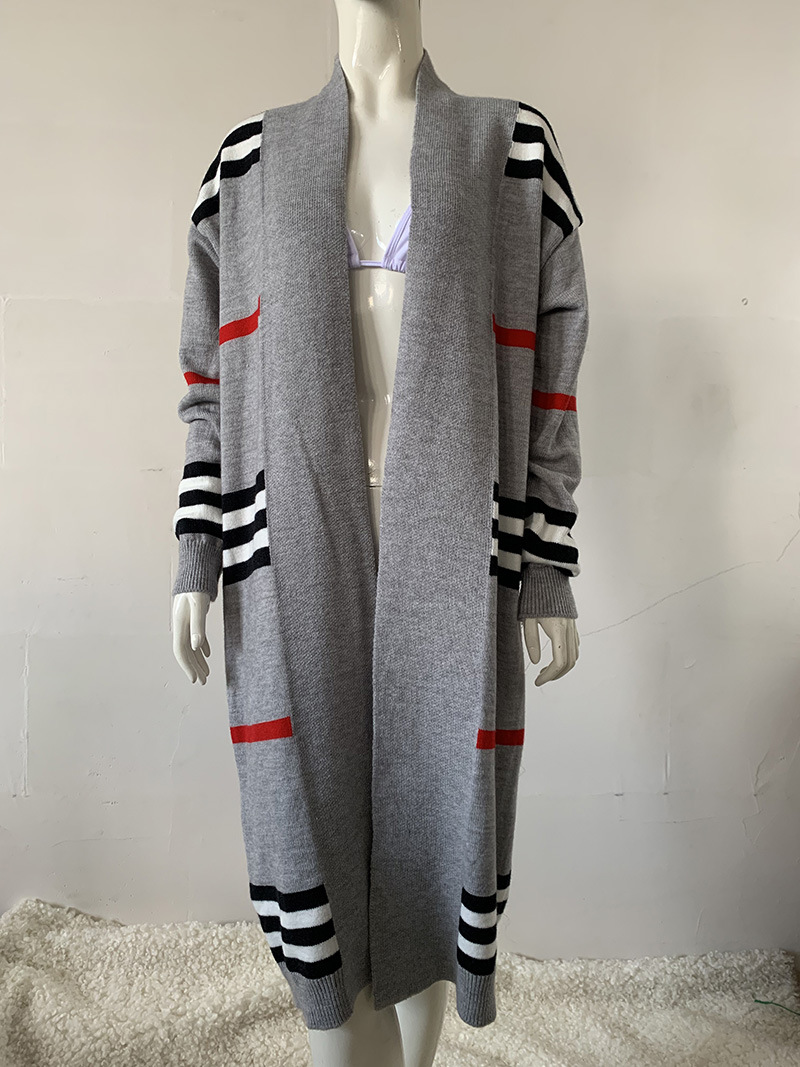 Cardigan en tricot à rayures longues 2024 Veste pull ample surdimensionnée_voghion.com