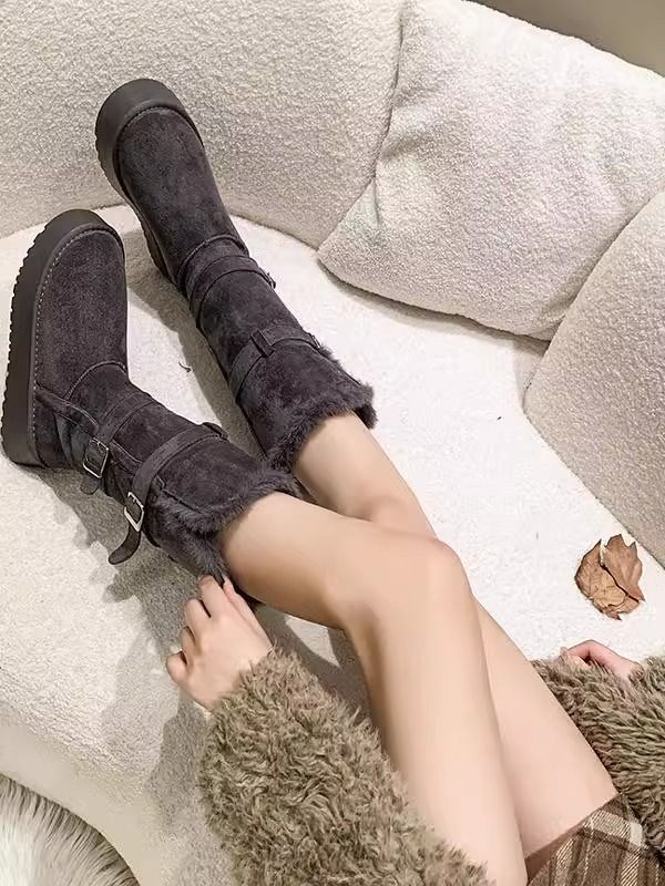 Thi Bot Winter-Schneestiefel für Damen, gefüttert, mit Thiened 2024, neue Faion, vielseitiger Gürtel, Bule, warme Stiefel mit mittlerer Wade_voghion.com