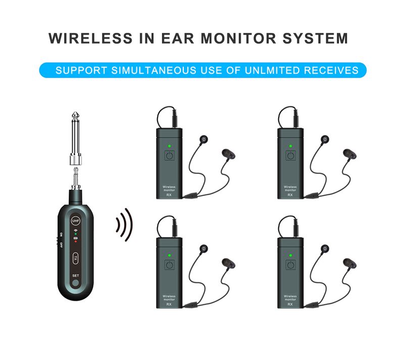 Sistema di monitoraggio auricolare mono wireless per accompagnamento musicale sul palco, voce dell'ospite, ritorno in tempo reale, UHF_voghion.com
