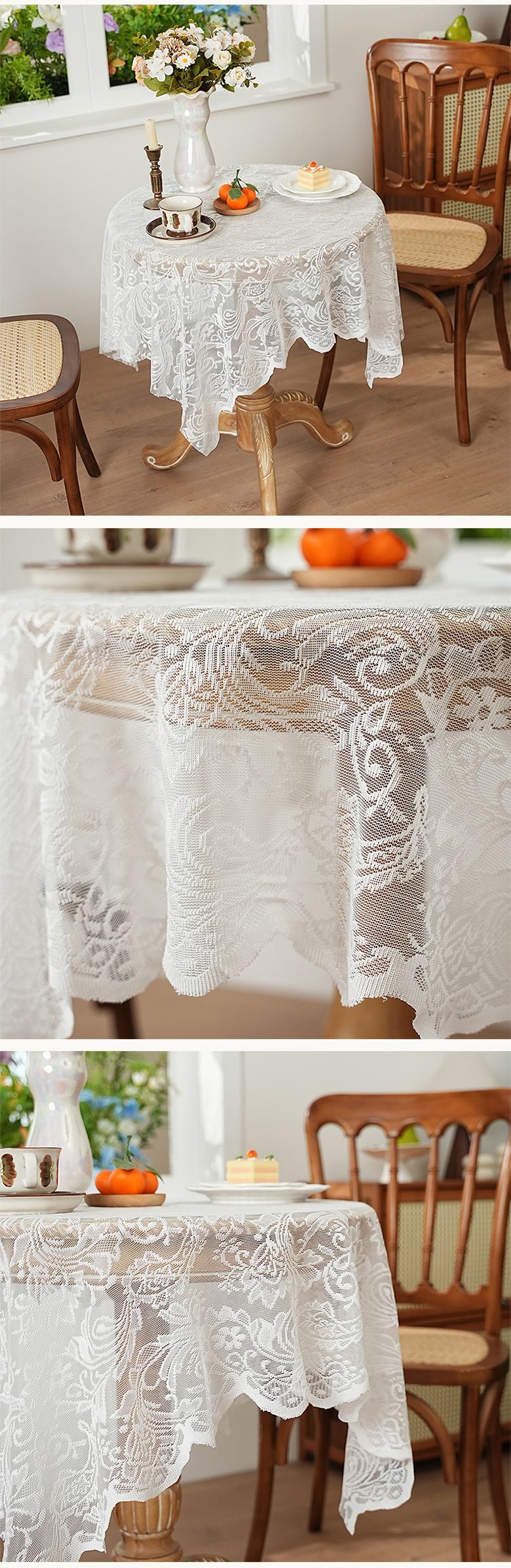 Luxury Lace Tablecloth – Elegant Rectangular Table Cover For Dining, Coffee Table, Café Machine Washable White/Black/Beige/Mint_voghion.com