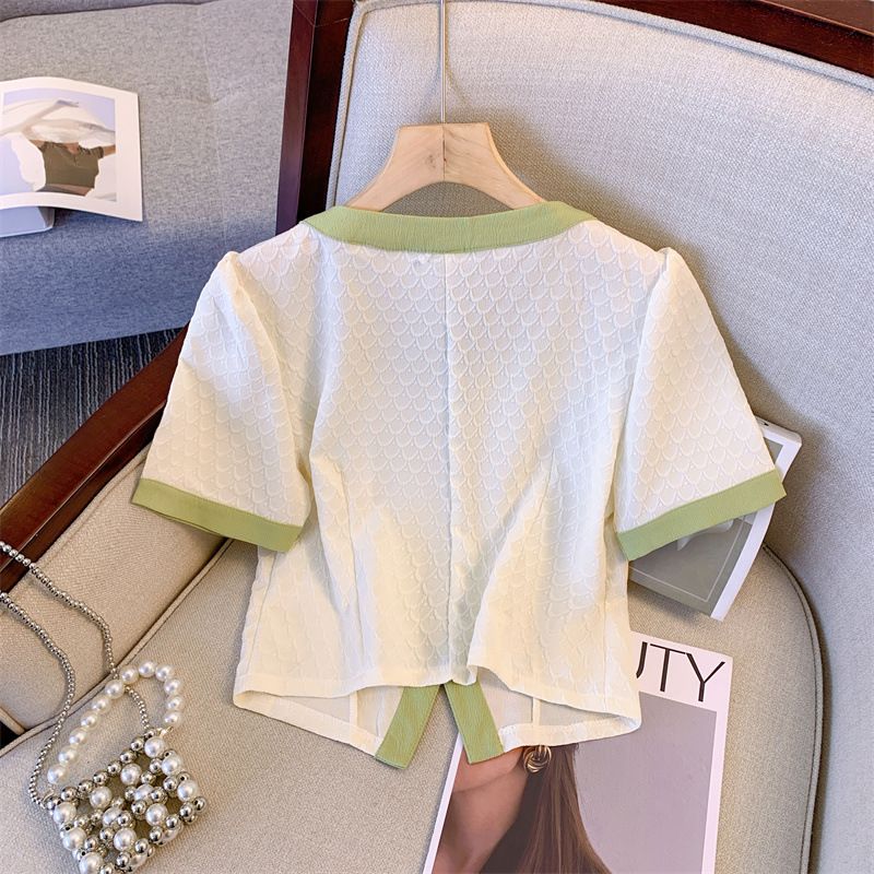 Women's Clothing Large Size Suit For Women In Summer, Two Piece Suit For Fat Girls, Age Reducing Splicing, Button Square Collar Top With High Waist_voghion.com