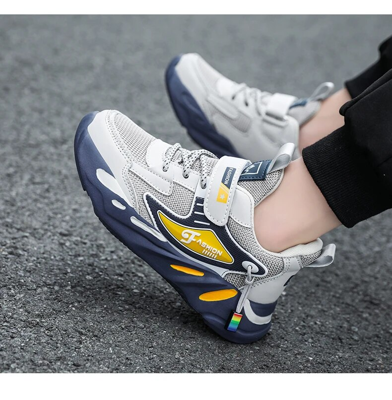 Kid Sneakers Sport For Boys Fashion Leather Children Breathable Mesh Comfort Casual Walking Outdoor Running Shoes_voghion.com