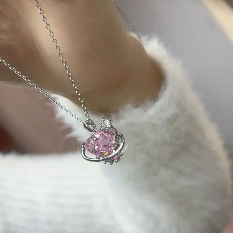 Klaar Voorraad Sterg Sier Mode Halskettingen voor Vrouwen Hartvormige Zirkoon Roze Kristallen Hanger Halsketting Dames Sieraden Exquise Geschenk_voghion.com
