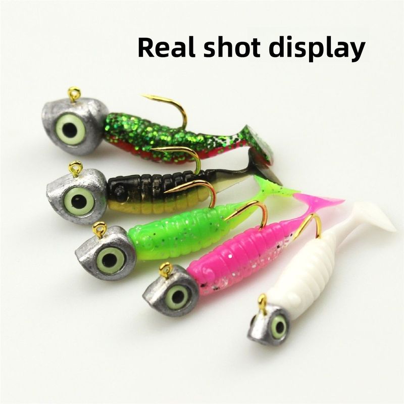 Luminous Root Lure Micro Lead Head Hook Set Bass Mandarin Fish Sea Fishing Wave T Tail Small Soft Worm 3cm_voghion.com
