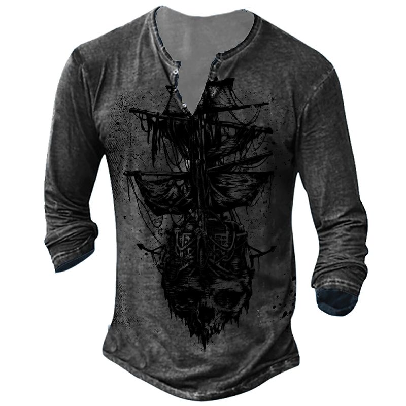 Unschlagbare Qualität 7-Knopf-Leisten-Serie Neues Langarmhemd für Herren Modetrend Pullover Button T-Shirt_voghion.com
