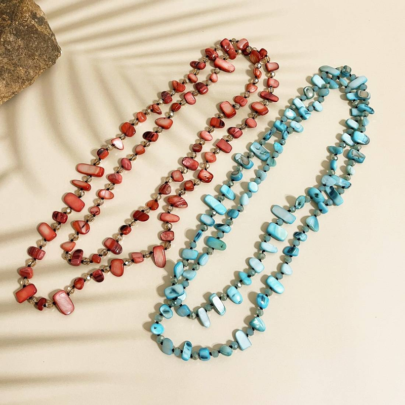 Hot Selling Bohemian Kleurrijke Schelp Glas Multi Layer Ketting Lange Trui Ketting Voor Vrouwen_voghion.com