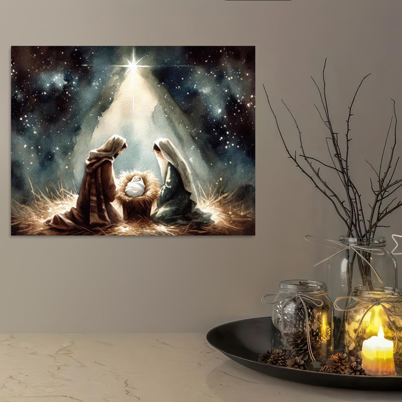 1pc Christian Nativity Scene Art Canvas Prints Painting, Jesus Birth Religious Wall Art Decor Modern Retro Poster For Living Room, Bedroom,Home Office_voghion.com