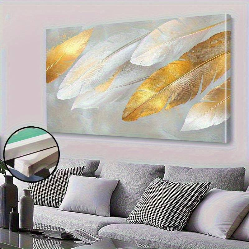 Bohemian Golden Feathers Wall Art Print Canvas Prints Painting-Soft Pastel Tones For Living Room, Bedroom, Kitchen, Bathroom Decor - Summer_voghion.com