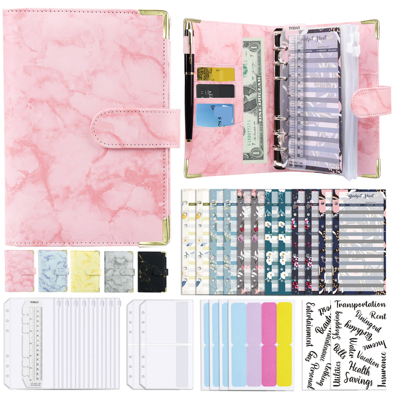 Navulbare notitieboeken Cash Budget Binder A6 Losbladig notitieboek PU-leer Financieel planner handboek_voghion.com