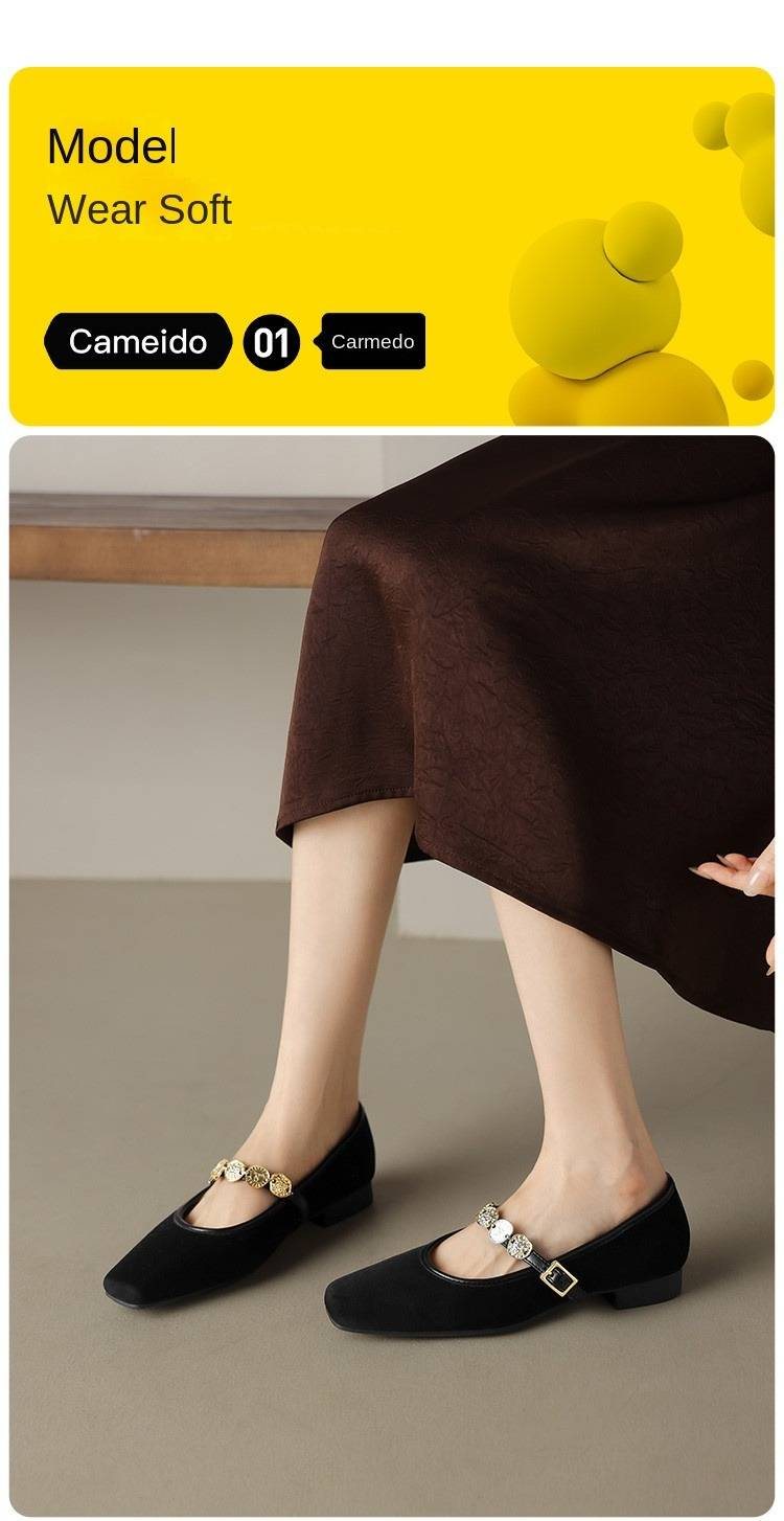 Cameido Trendy Vintage Leopard Print Shoes For Women, 2025 Autumn Metal Buckle Ankle Strap Shallow Square Heel Mary Jane Style_voghion.com