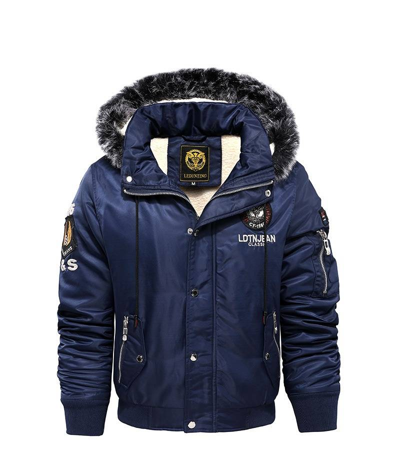 Giacca invernale in pile con cappuccio da uomo, foderata in pelliccia sintetica, vestibilità slim, con cerniera, per abbigliamento casual e streetwear (rosso/nero/blu, M-5XL)_voghion.com