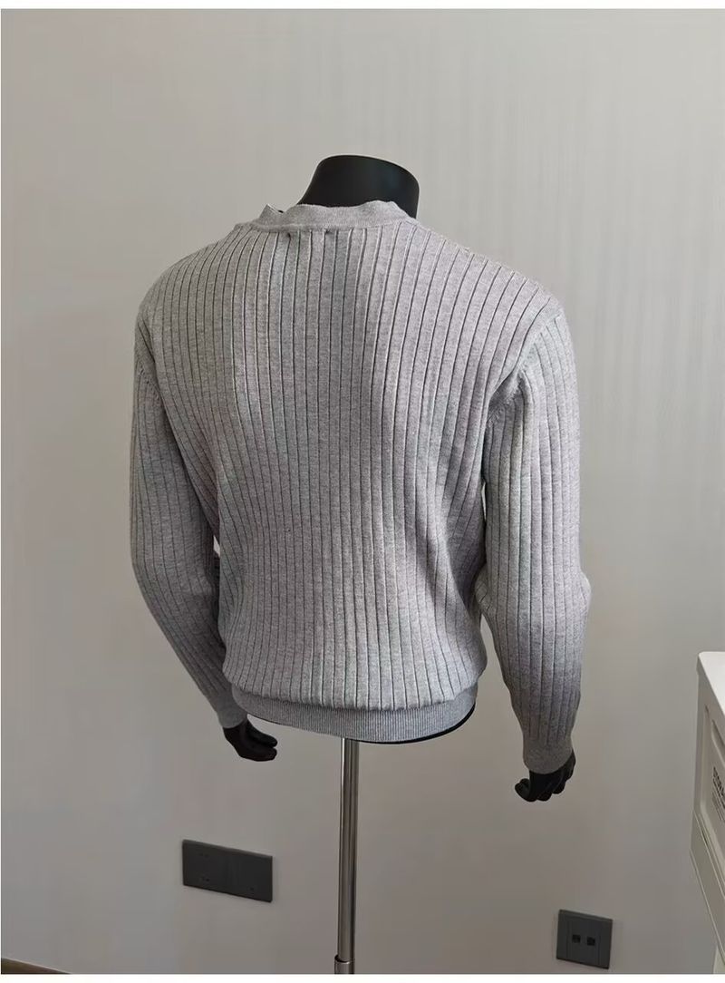 Maglione lavorato a maglia Henley turchese da uomo - Pullover a maniche lunghe testurizzato dalla vestibilità comoda per autunno e inverno, top casual traspirante e caldo_voghion.com