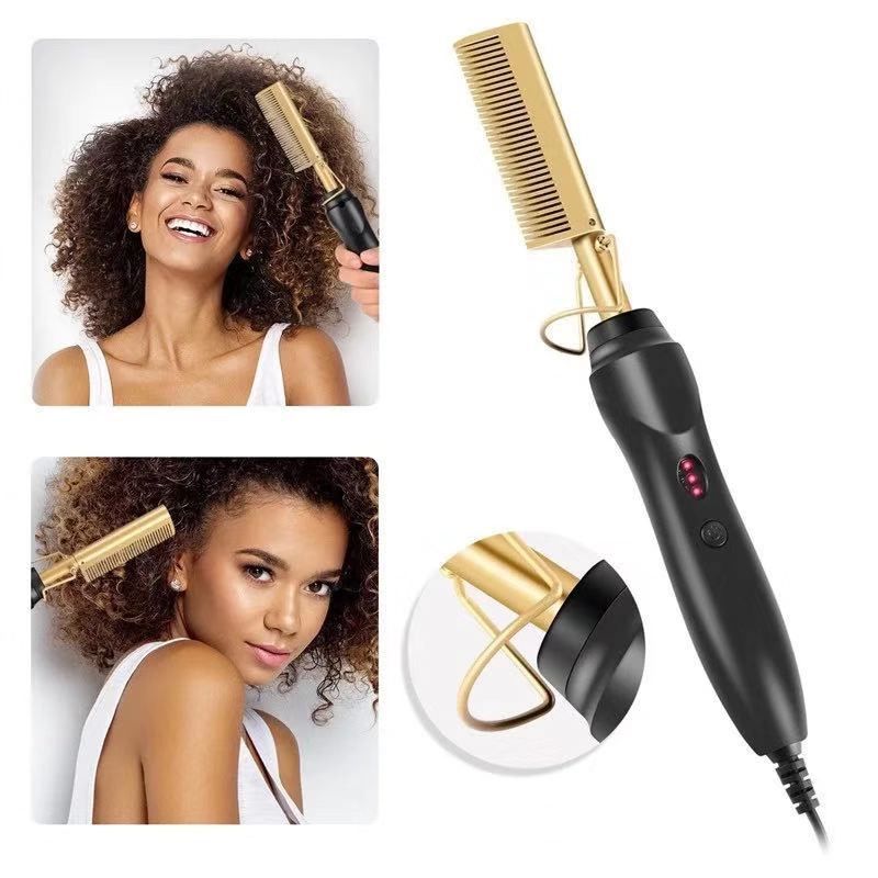Elektrische Haarglättungsbürste aus Kupfer – 2-in-1-Styling-Tool für glattes und welliges Haar zu Hause (schnelles Aufheizen und Anti-Frizz)_voghion.com