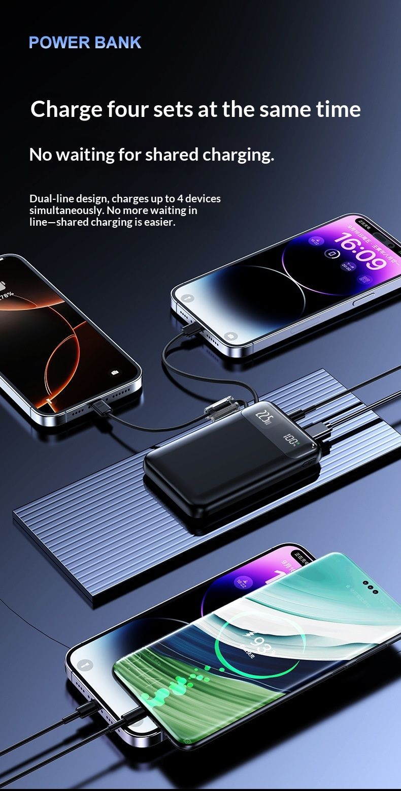 Nouvelle batterie externe transfrontalière ultra-mince de 20 000 mAh avec charge ultra-rapide (22,5 W) et câble inclus, cadeau personnalisé_voghion.com
