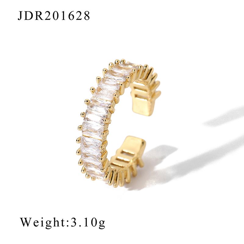 Anelli di zirconi placcati in oro Anello di fede nuziale impilabile aperto regolabile con zirconi CZ pavimentati in pietra_voghion.com