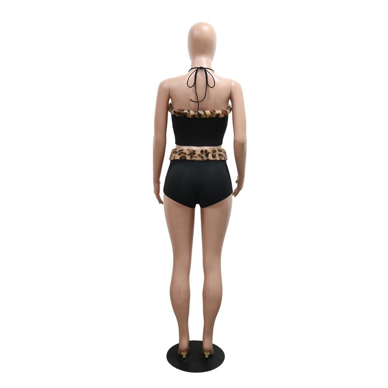 Leopard Print Two-Piece Set Women's Sexy Tie-Front Crop Top & Mini Skirt_voghion.com