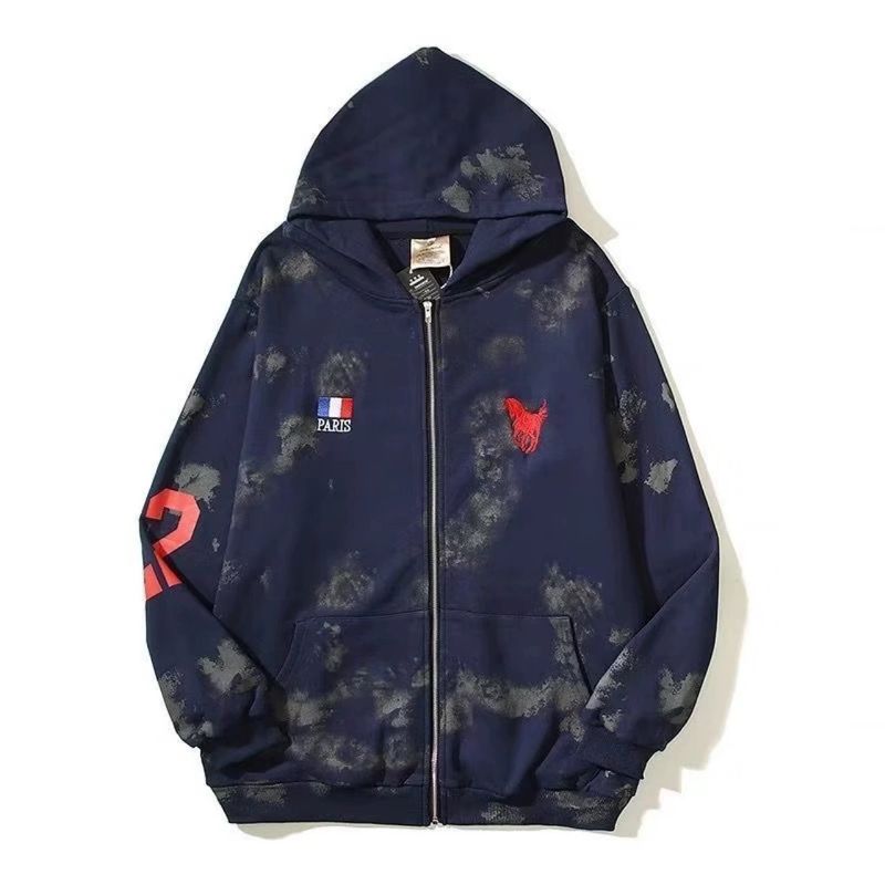Felpa con cappuccio oversize tinta in fango con zip – Streetwear con grafica "22" effetto consumato, spalle scese e tasche a marsupio (XS-4XL, unisex, essenziale per un look a strati)_voghion.com