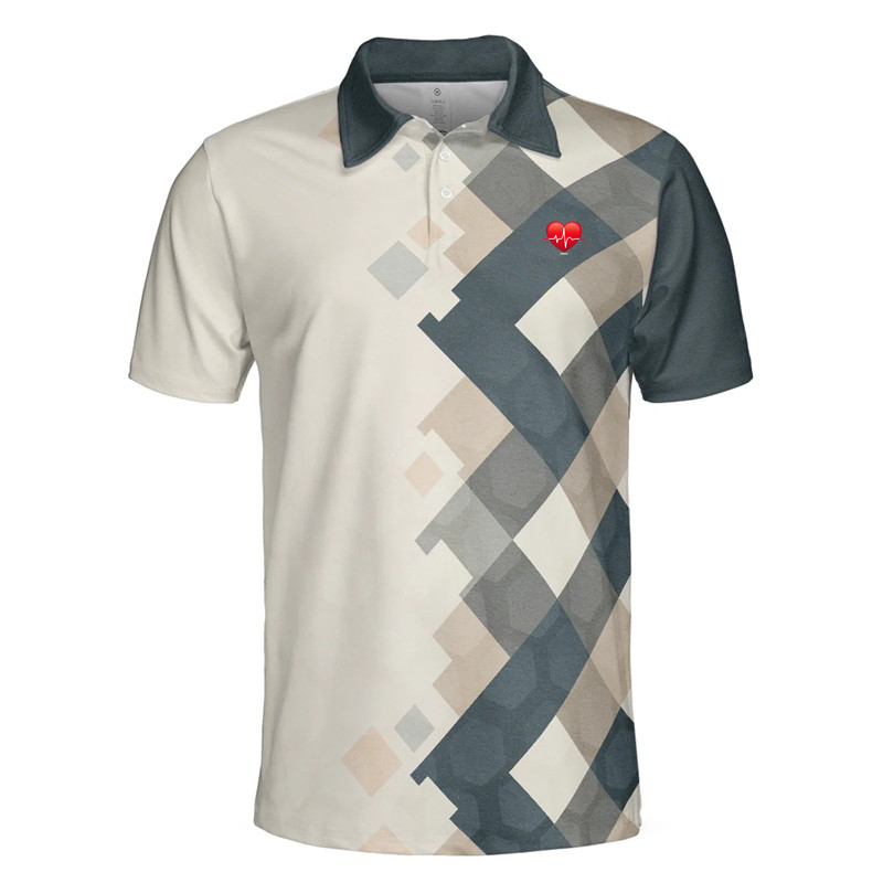 Polo à manches courtes d'été 2023 correspondant au schéma de couleurs vintage 3D imprimé chemise de golf pour hommes vêtements décontractés d'affaires_voghion.com