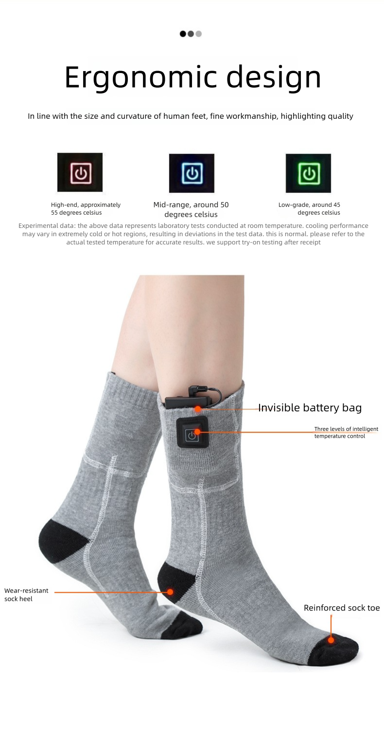 Ogrzewacze dla mężczyzn i kobiet, ogrzewacze stóp, zimowe, termiczne, regulowane, akumulatorowe skarpety narciarskie, trzypoziomowa regulacja temperatury_voghion.com