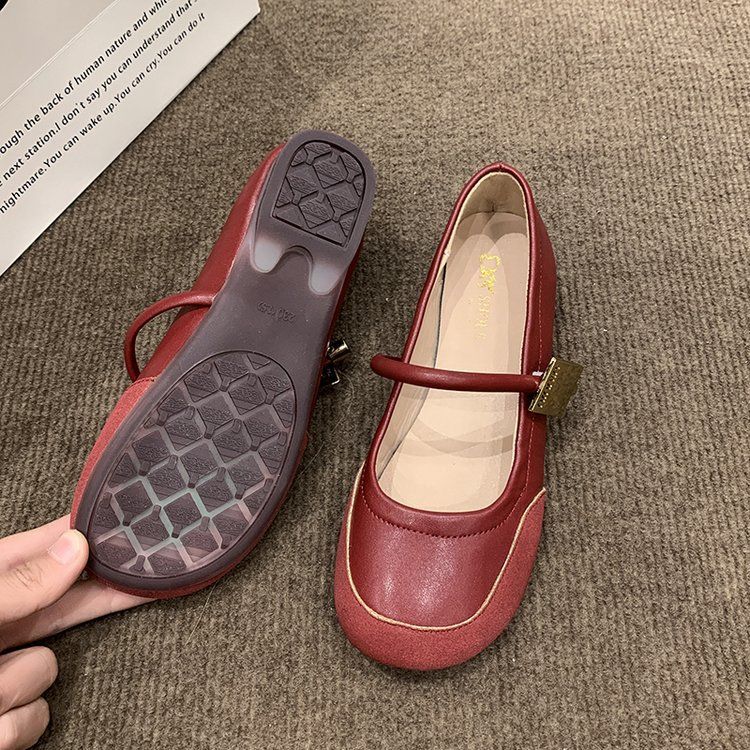 Retro Loafers mat ronne Zéiwen aus Metallschnalle fir Fraen 2024 Fréijoer a Summer mëll Liederschuhe am Bëschstil nei ellen, léif kleng Liederschuhe_voghion.com