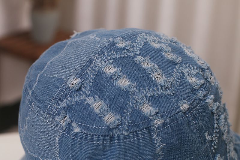 Simple Letter Embroidered Denim Bucket Hat Women's New Ripped Breathable Sunshade Washbasin Hat_voghion.com