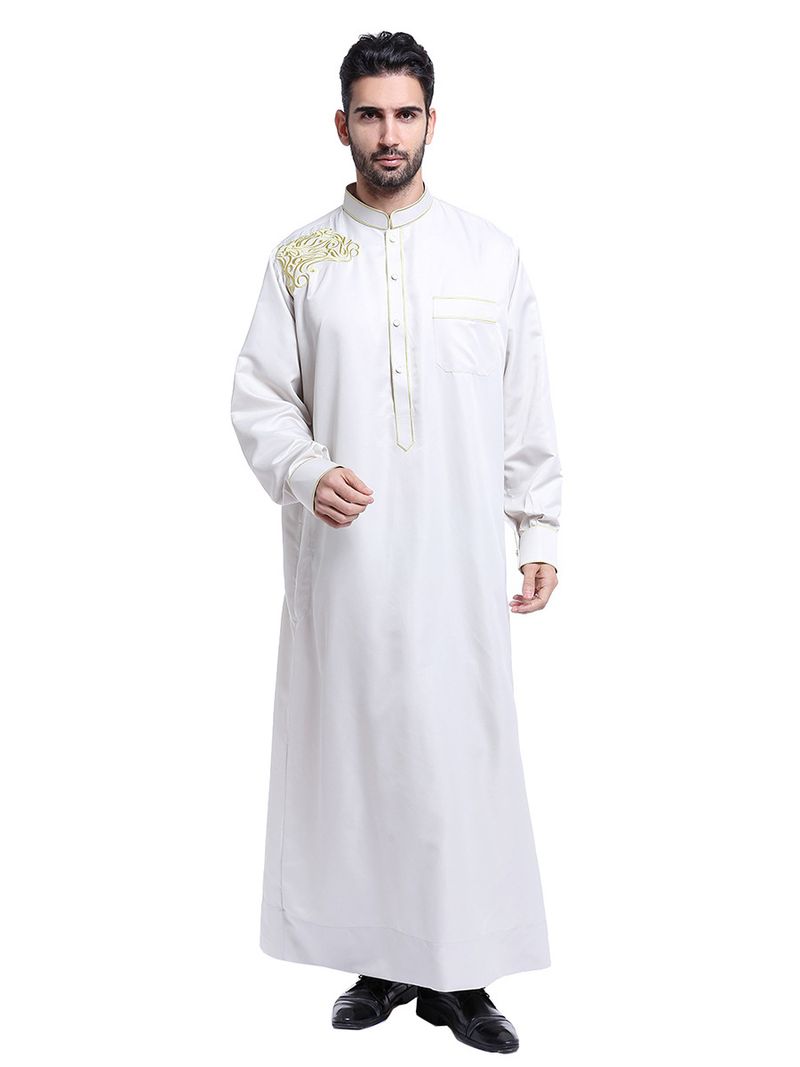 Ropa de hombre Caftán musulmán de moda bordado con cuello alto para hombres_voghion.com