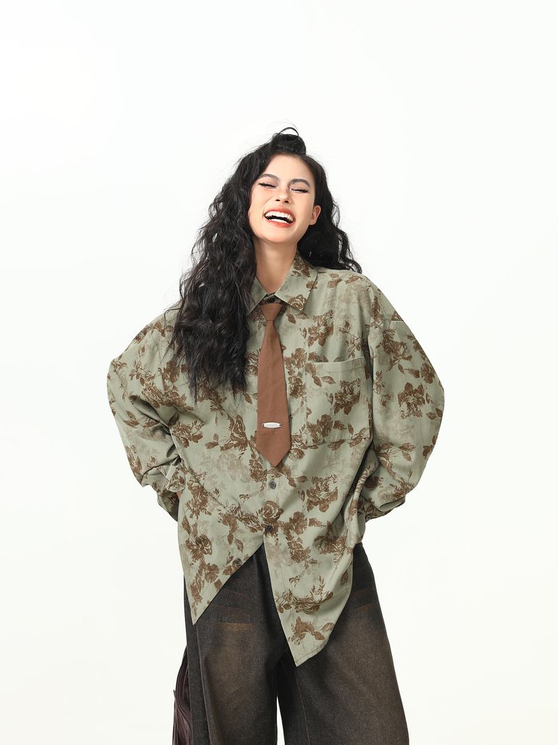 Camicia estiva ampia e alla moda in stile americano, a maniche corte, stile vintage floreale, stile Wild Azi, per donna_voghion.com