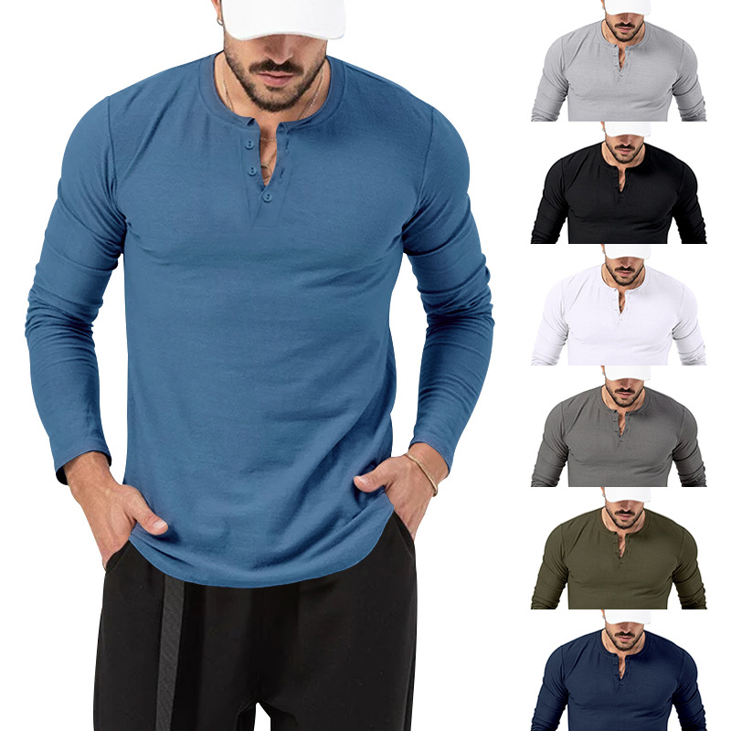 T-shirt girocollo autunno 2024, pullover ampio, maglietta casual da uomo a maniche lunghe_voghion.com