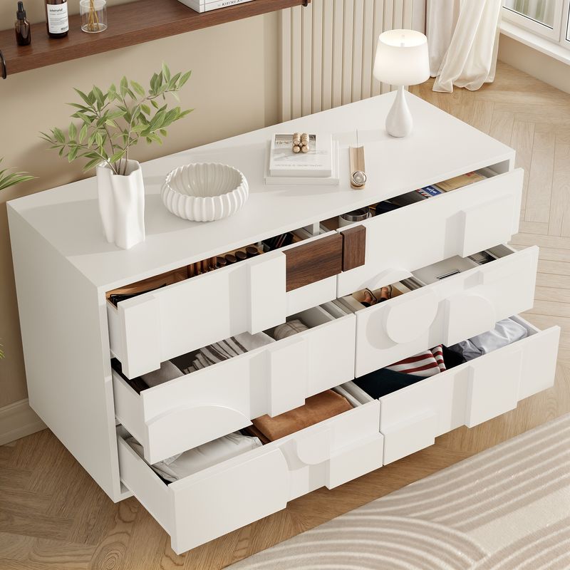 Credenza Weiß Mit Geometrischen Türen, funzione Push-to-Pop, Massivholzbeine_voghion.com