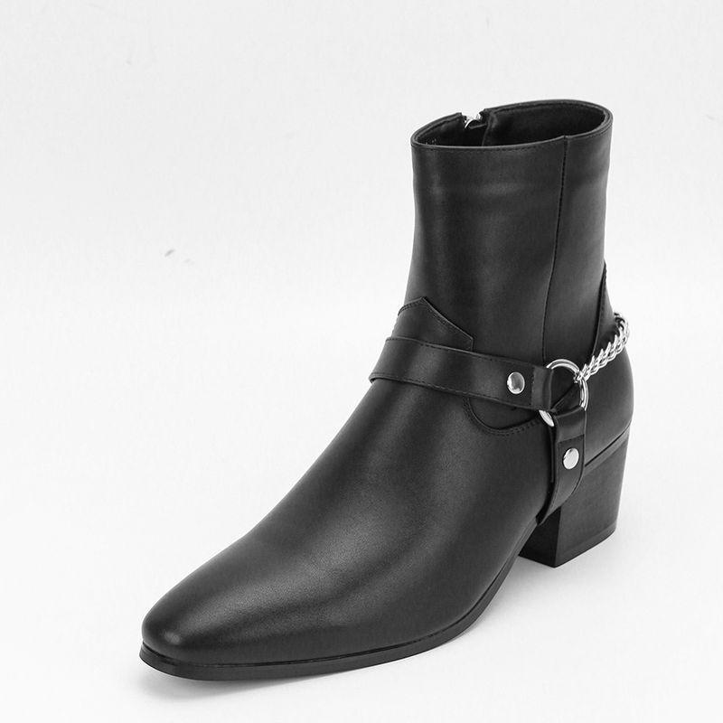 Erkek Moda Botları Yüksek Topuklu Zincir Moda Mizacı_voghion.com