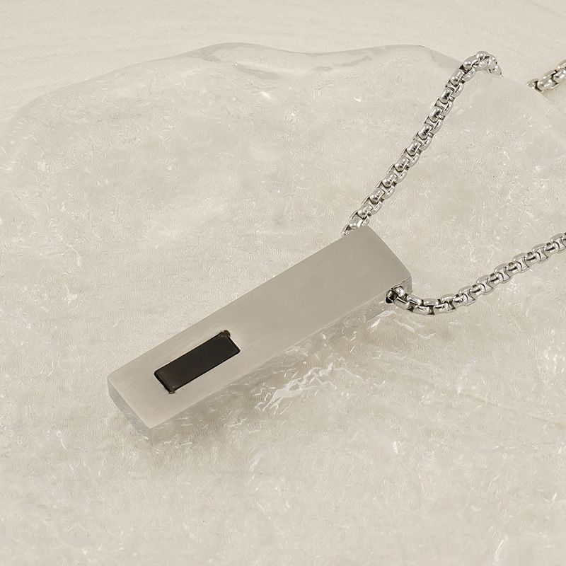 Hip-Hop High-End Square Pendant Rectangle Long Strip Zircon Niche Cool Trendy Unisex Necklace_voghion.com