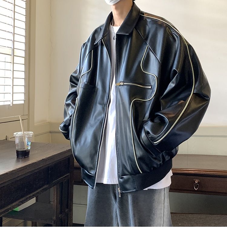 Veste en cuir noir rétro américaine Hue pour homme, collection printemps-automne, idéale pour la moto._voghion.com