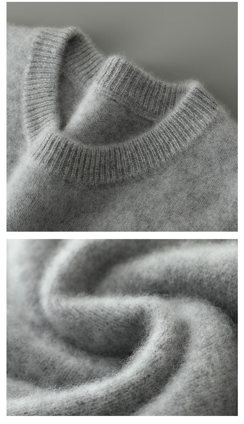 Herrenbekleidung Herrenpullover aus 100 % Wolle, weicher und atmungsaktiver Strickpullover, Rundhals- und Stehkragenoptionen, warme Freizeitkleidung für den Winter, klassische Volltonfarben_voghion.com