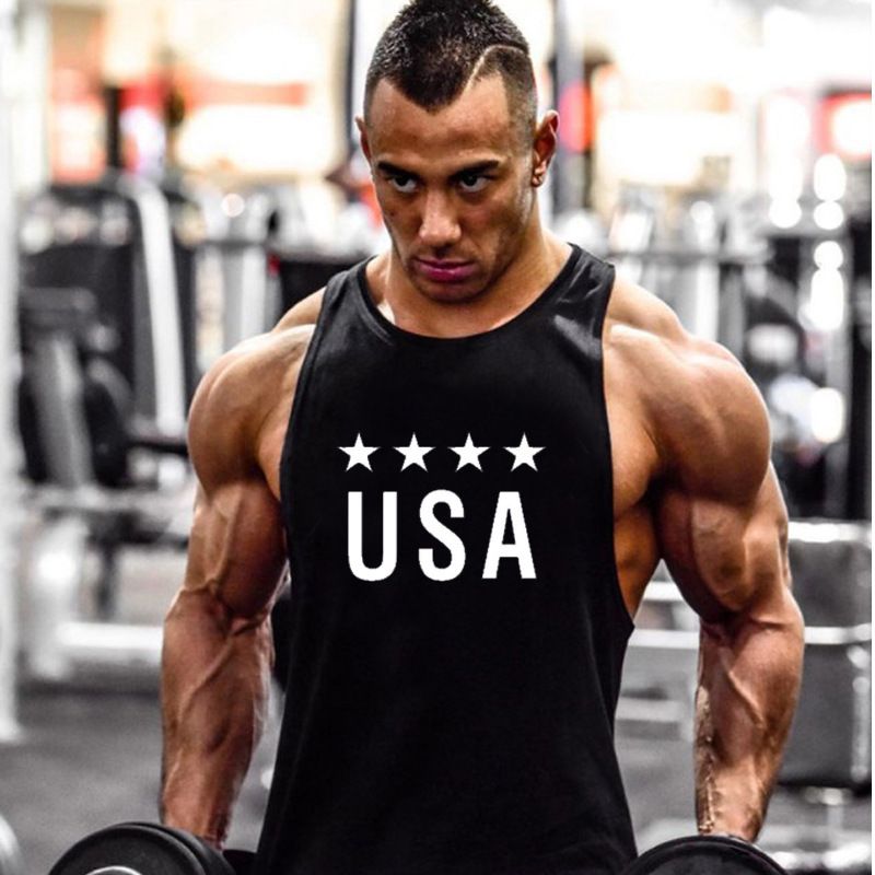 Muscle Fitness Bodybuilding Sports Training Vest Cotton Sweat-Absorbing Men's Tight-Fitting Tank Top Loose Fit_voghion.com