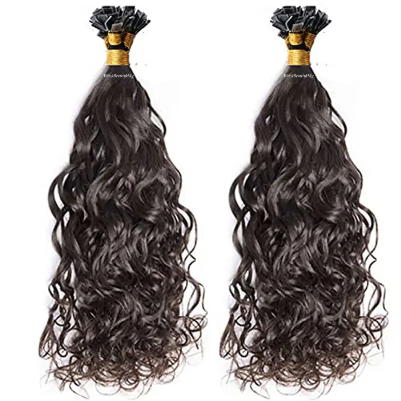 Extension per capelli umani Water Wave con punta piatta, capelli brasiliani Remy, fusione di cheratina pre-incollata_voghion.com
