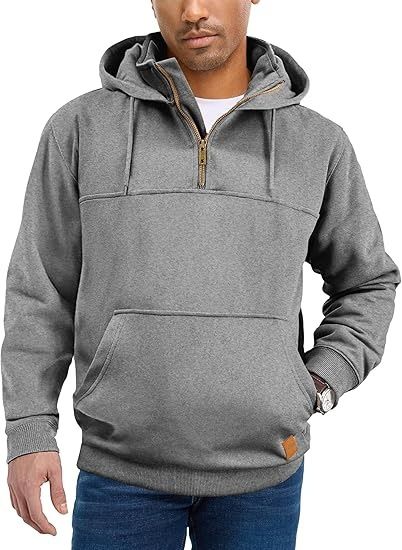 Herrenbekleidung Schweres Fleece-Kapuzenpullover - Warmer Winterpullover mit Kängurutasche, lässige, lockere Passform für Outdoor und Streetwear_voghion.com