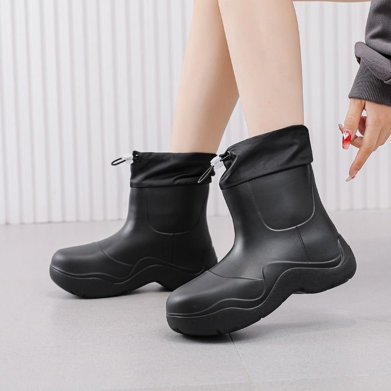 Rain Female Avocado Green Water Shoes EVA Short Tube Thick Sole Waterproof Winter Fashion Solid Casual Ankle Boots_voghion.com