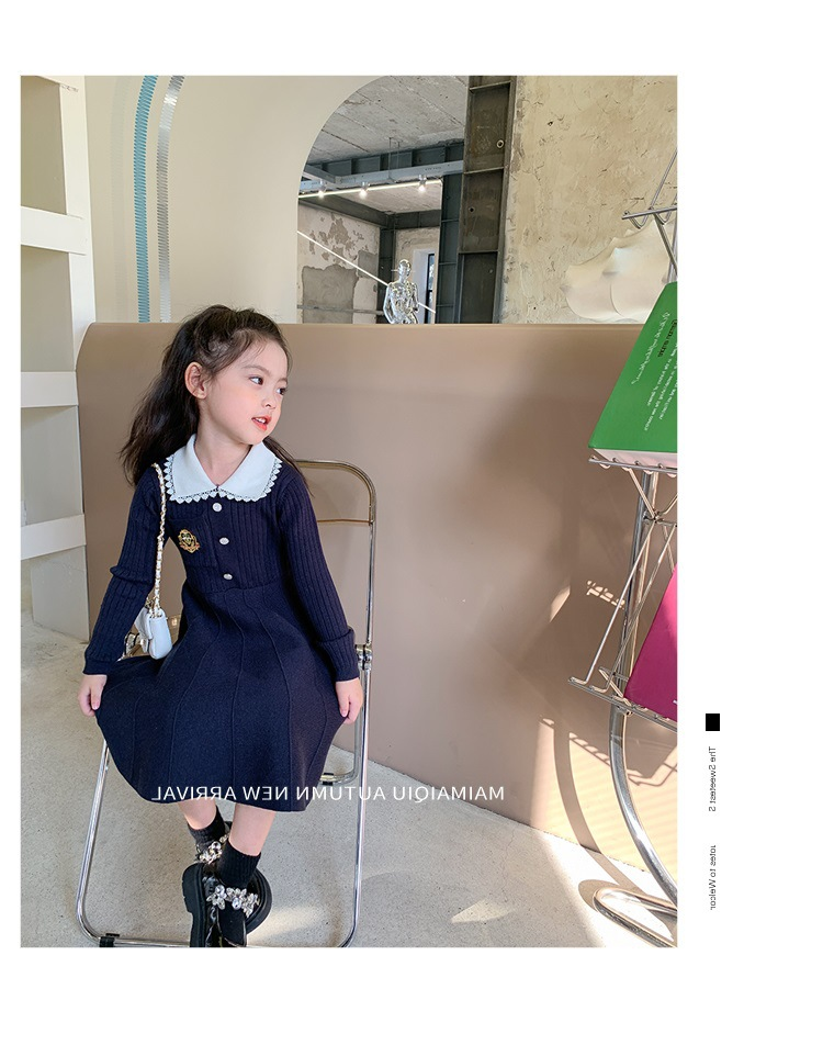 Jupe en laine pour filles, nouvelle collection automne/hiver 2023, pull à bas pour bébé, manches longues, col rabattu, Style Wetern_voghion.com