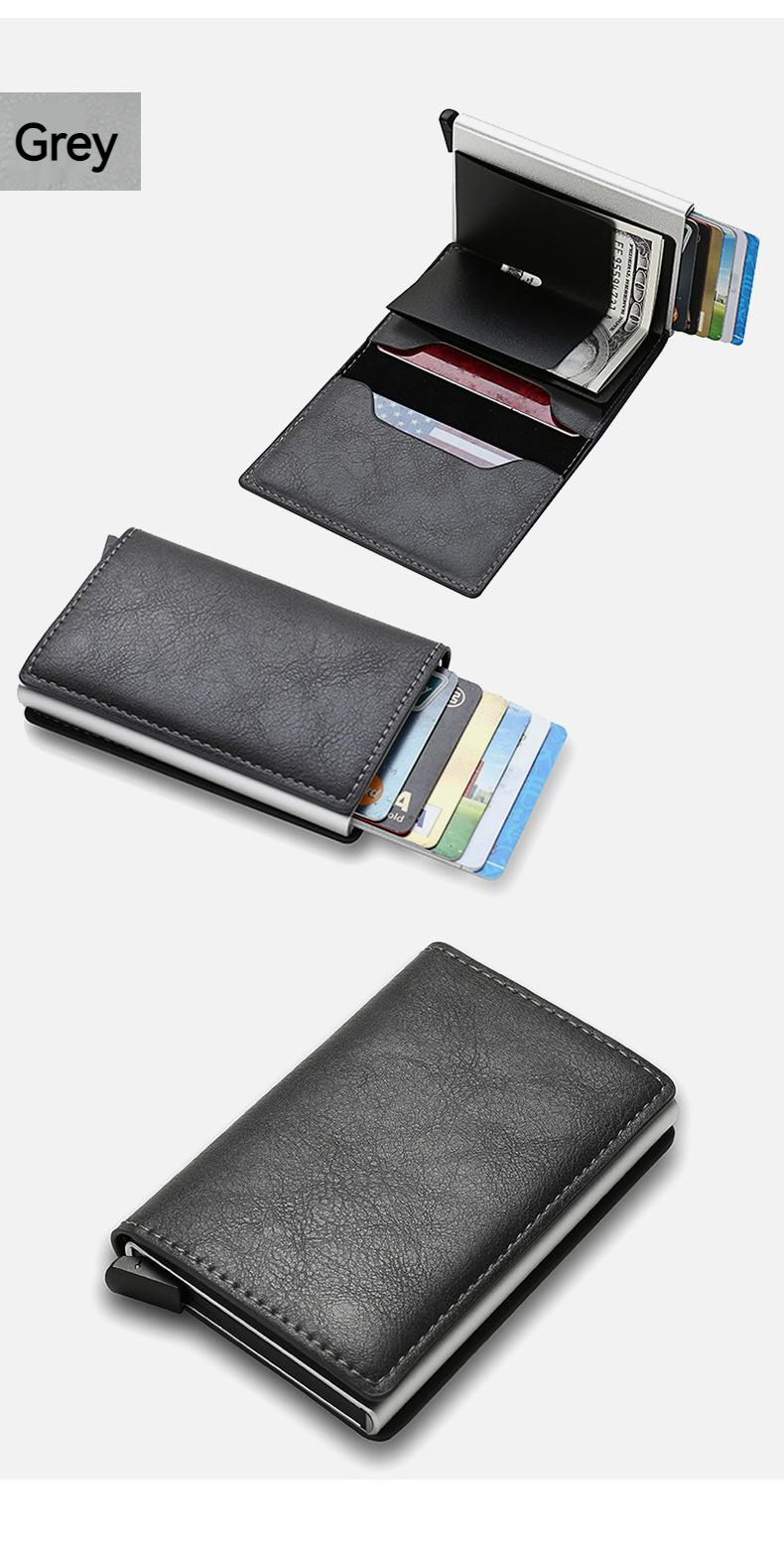 Carbon Fibre Rfid Self Ejecting Card Wallet Men's And Women's Wallet Money Pouch, Vintage Leather Mini Slim Wallet, Aluminium Anti-theft Swipe Wallet_voghion.com