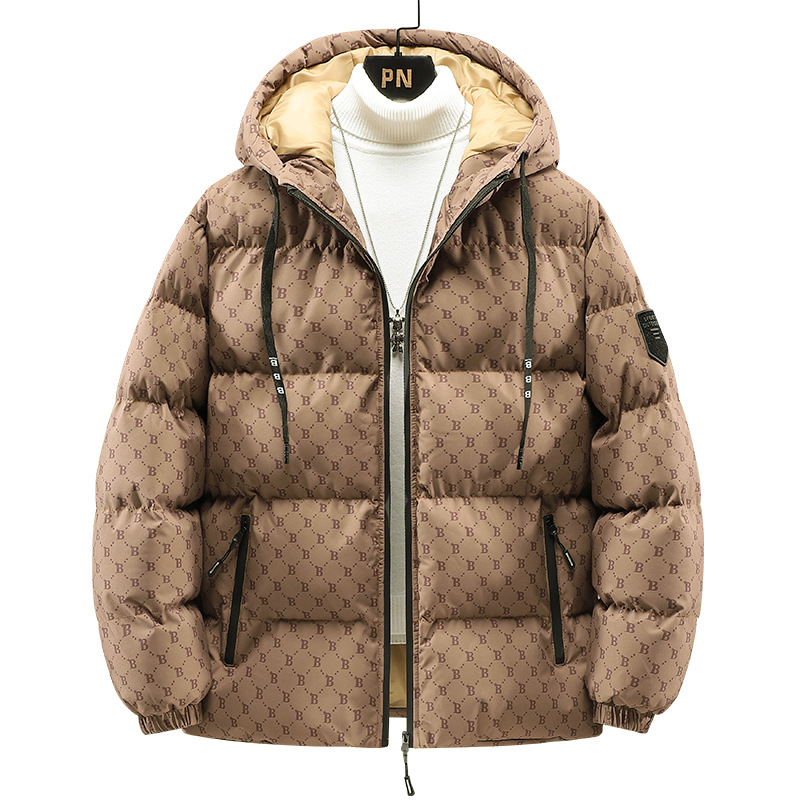 Herrenbekleidung Kapuzenmantel aus Baumwolle Herren Winter Neuer Stil B Buchstabe Trendy Marke Paar Lockerer und vielseitiger Baumwollmantel Verdickter warmer Baumwollmantel_voghion.com