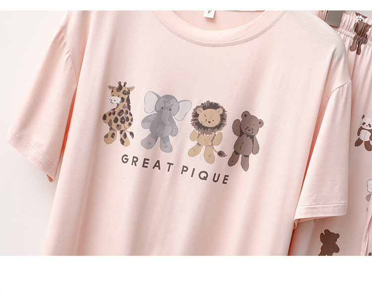 Vêtements pour femmes Printemps et été Modal Pyjamas Femmes Dessin animé Animal Manches Courtes Pantalon Mince Lâche Doux Confortable Ensemble de vêtements pour la Maison_voghion.com